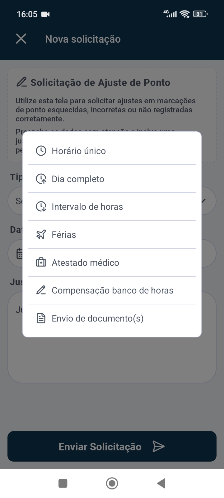 Opções de Solicitações Auvix